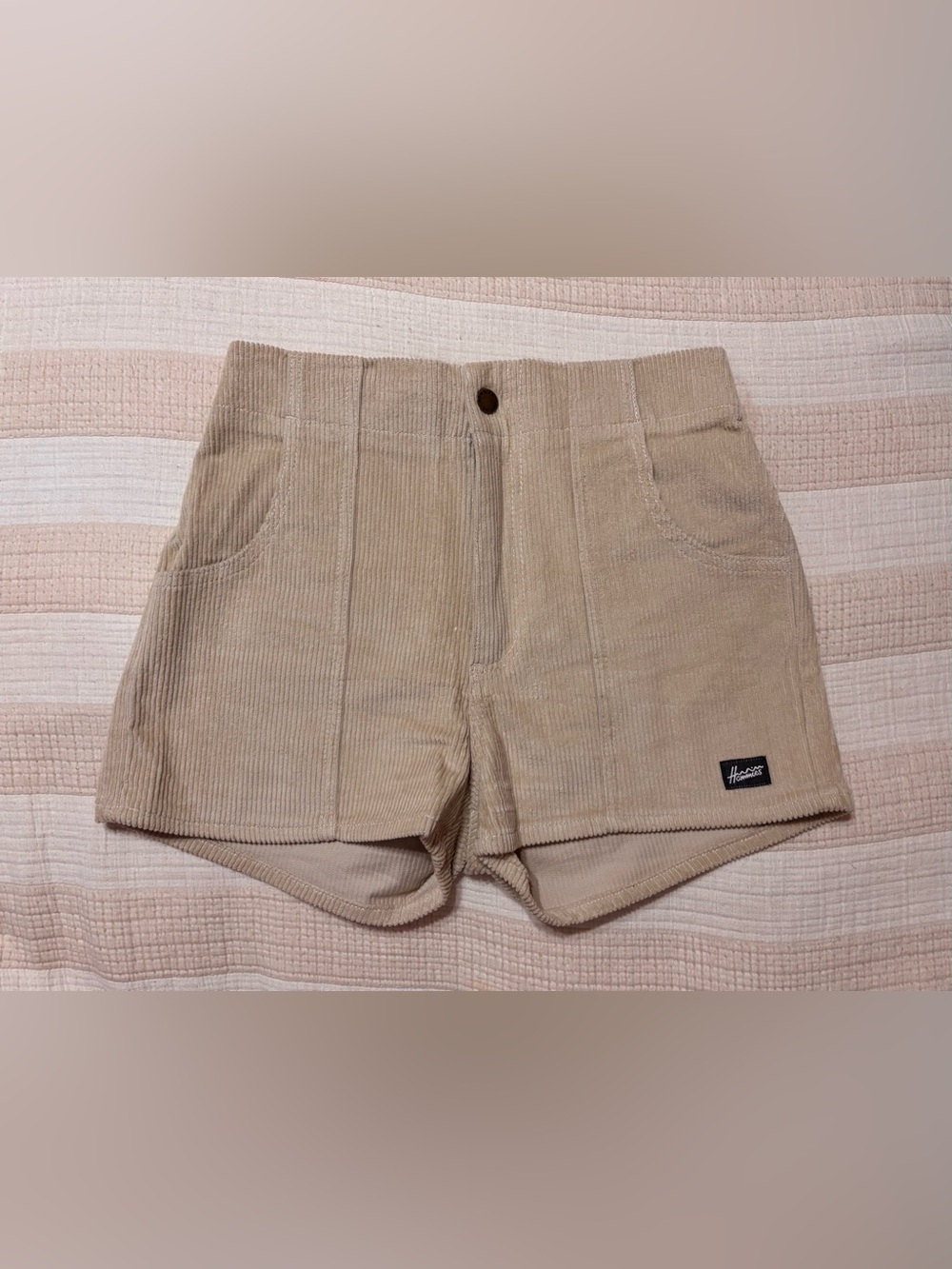 Hammies High-Waist Corduroy Shorts in Sand Beige Stone Khaki 28